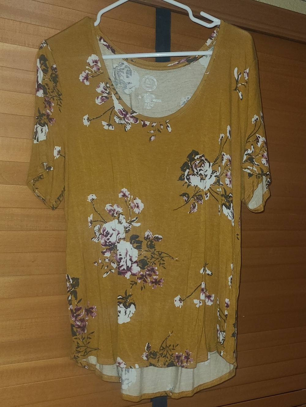 Mustard Floral Scoop Neck Short Sleeve Top